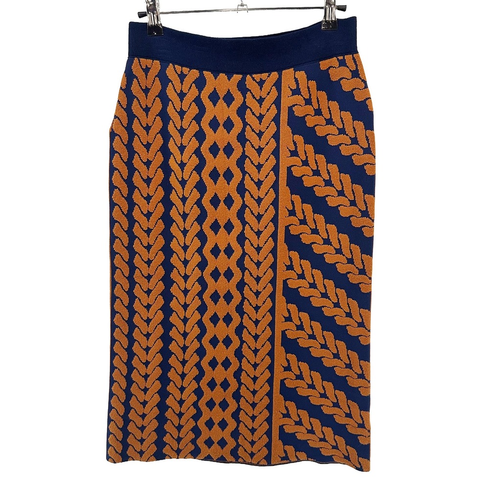 MAEVE Cable Knit Motif Knee Length Pencil Skirt • Medium • navy blue, orange - Picture 8 of 8